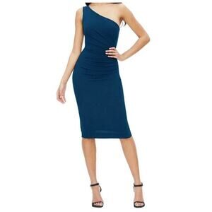 Dress The Population Martine One-Shoulder Dress Size XXL Peacock Teal Blue Crepe